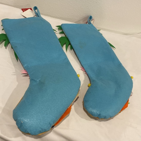 NWT PINK FLAMINGO and Palm Tree Appliqued Holiday Christmas Stockings Pair of 2 - Picture 8 of 8